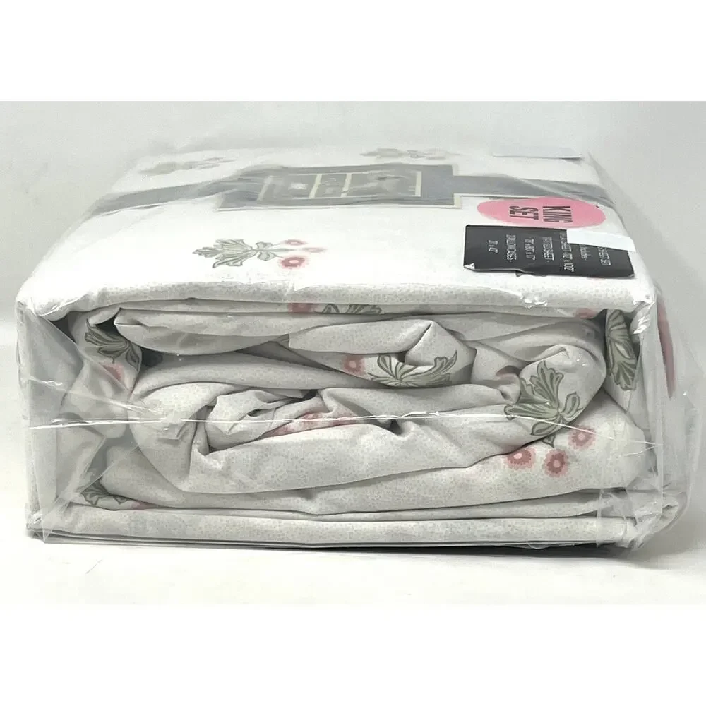 William Morris Woodland Floral Coral Pink King Sz Sheet Set Cotton Percale NIP